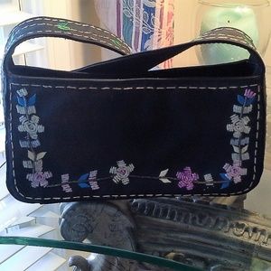 Black Shoulder Bag with Floral Embellished Beads